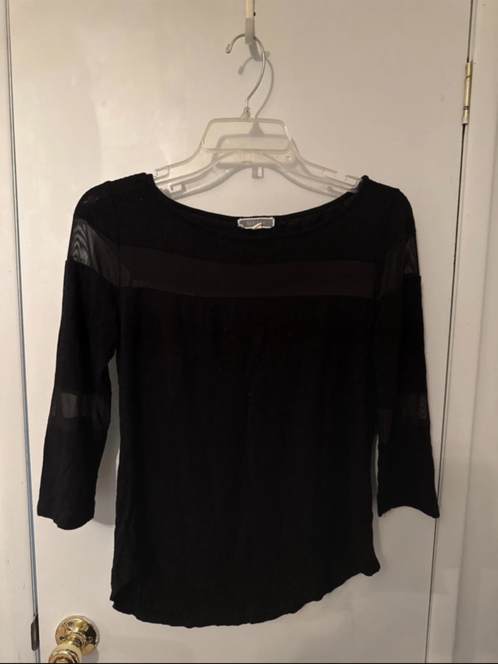 Pleione Black Sheer-Panel Boatneck Top